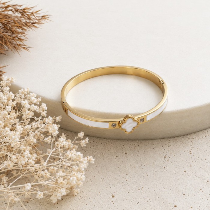 Bransoletka na rękę stal chirurgiczna pozłacana 14k złotem, obręcz biała KONICZYNA BST1793